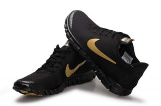 Black Gold Nike Free Run 1 Men Shoes Mesh